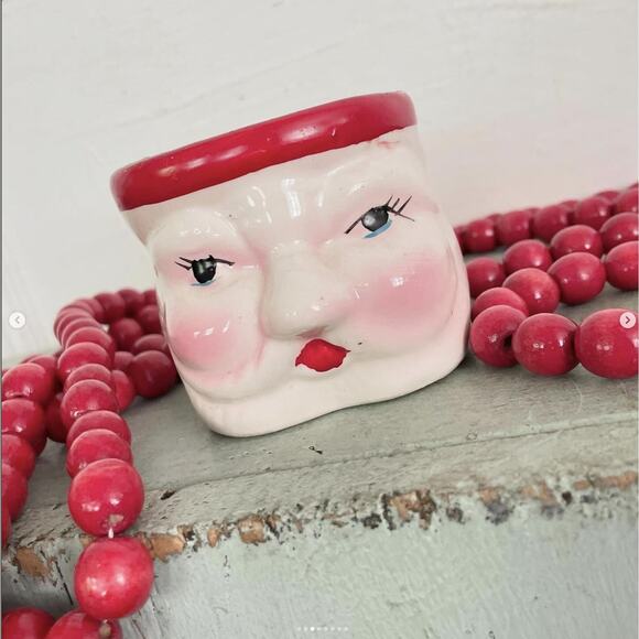 Vintage Christmas Santa Head Ceramic Vase Handleless Mug Unique - Picture 3 of 7